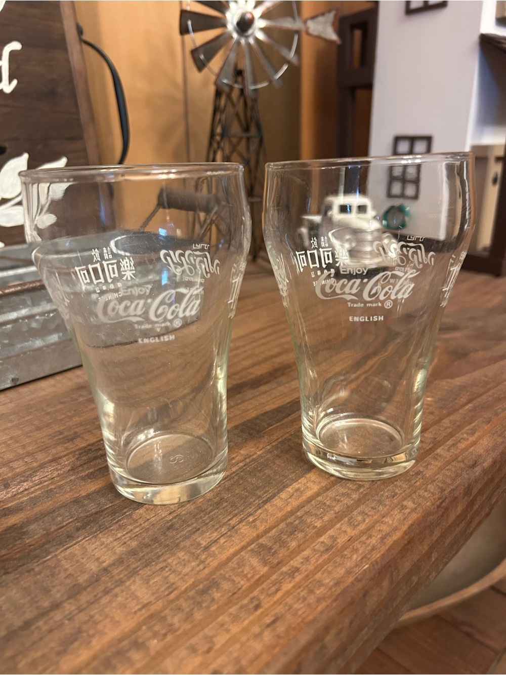 Coca-Cola International 2 Fountain Glass English Hebrew Chinese Arabic Japanese